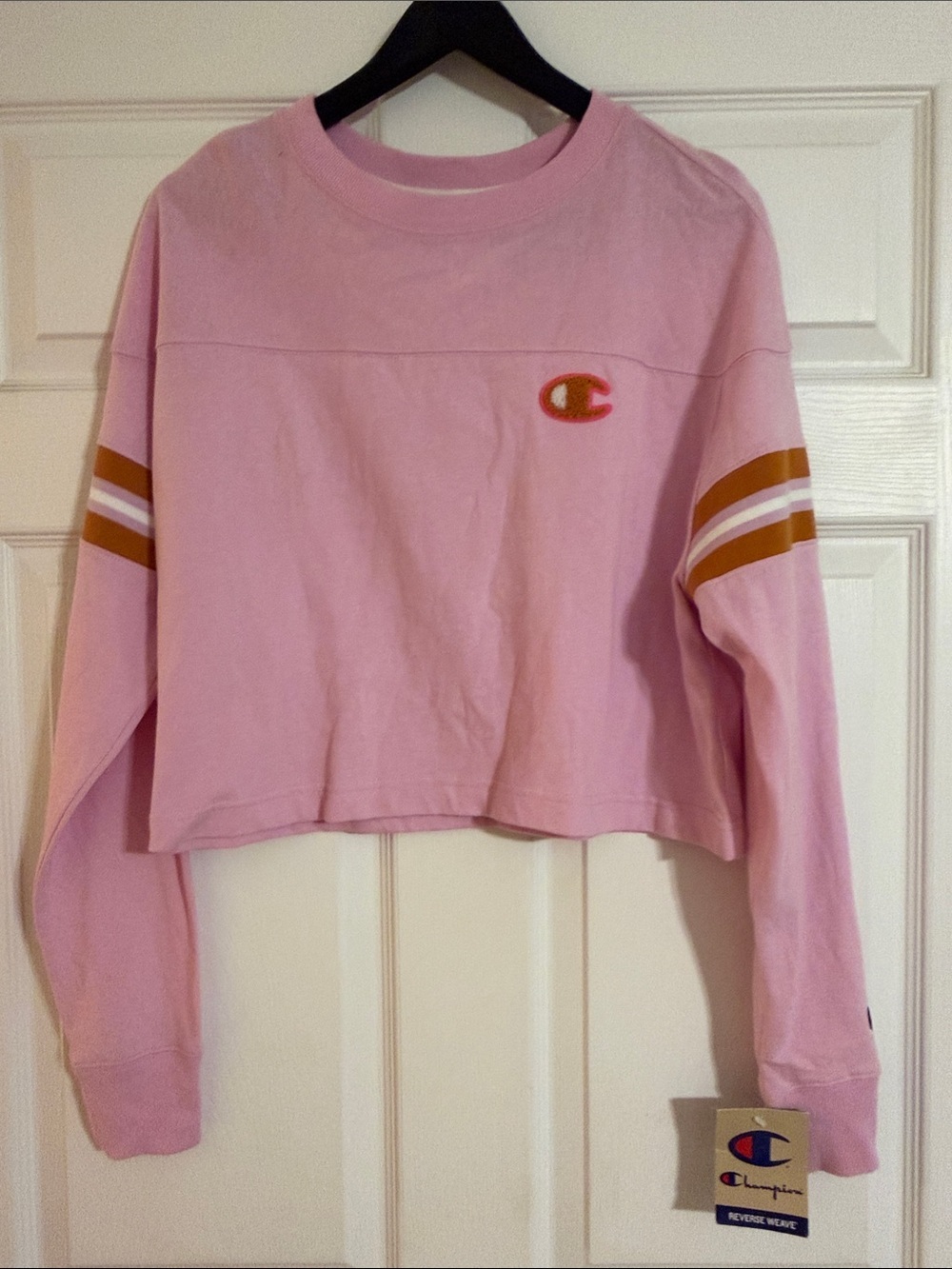 Champion Pink Reverse Weave Cropped Long Sleeve Shirt - Light Pink - Size M